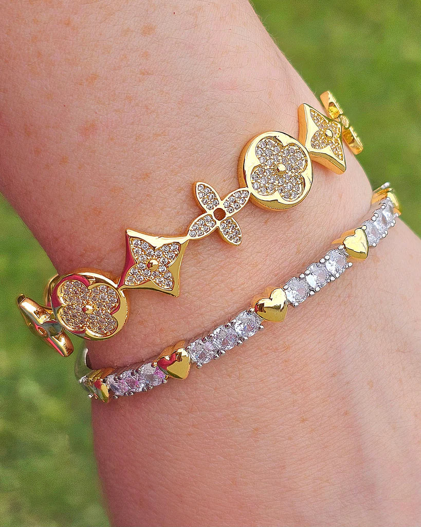 18k gold plated hearts and clover bracelets