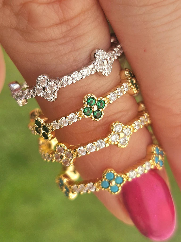 .925 sterling silver CZ clover rings