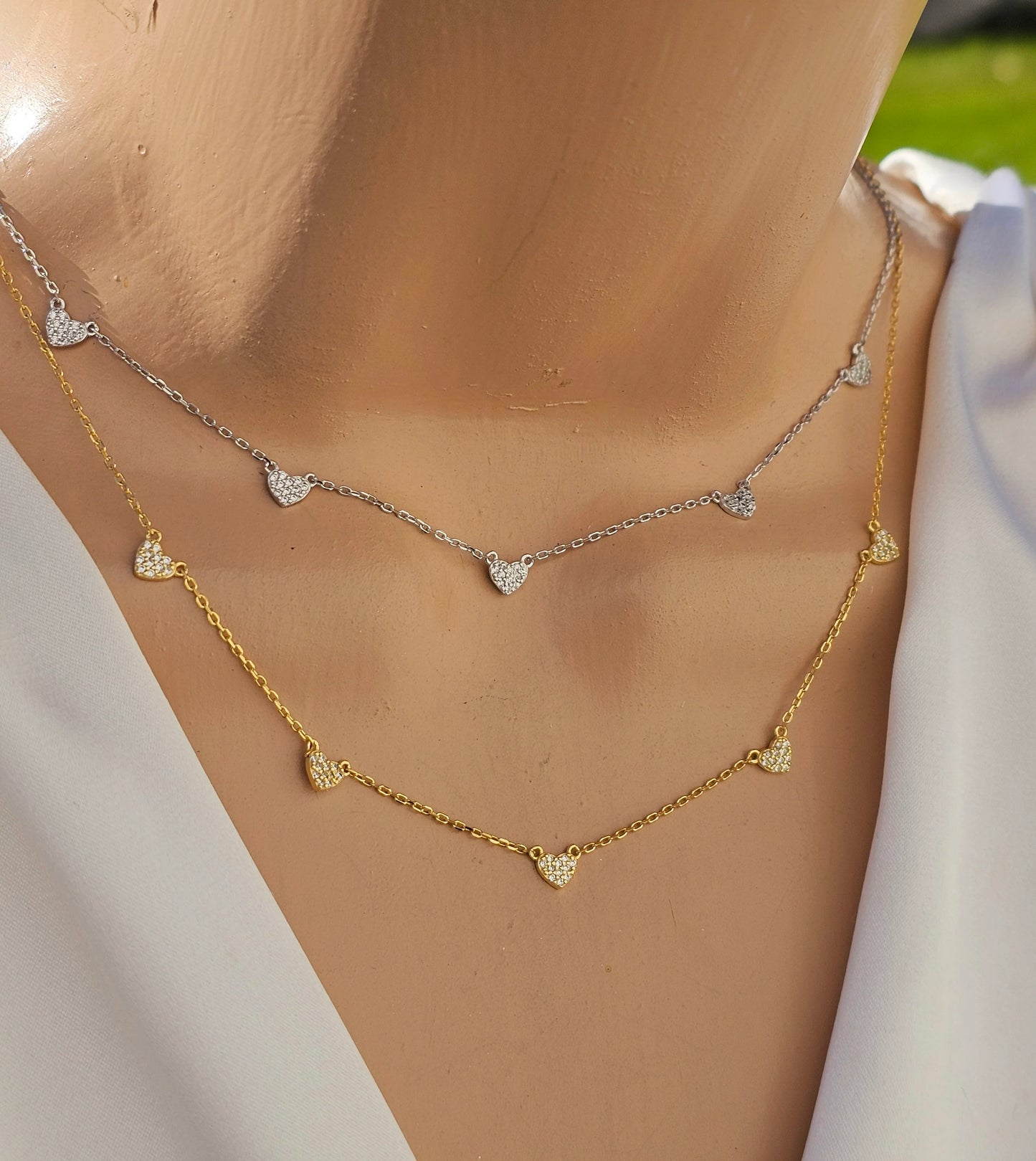 .925 Sterling silver CZ hearts necklace