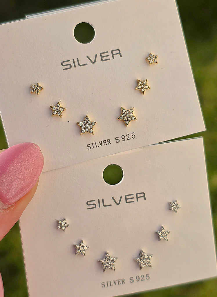 .925 Sterling silver 3 pairs stars set earrings
