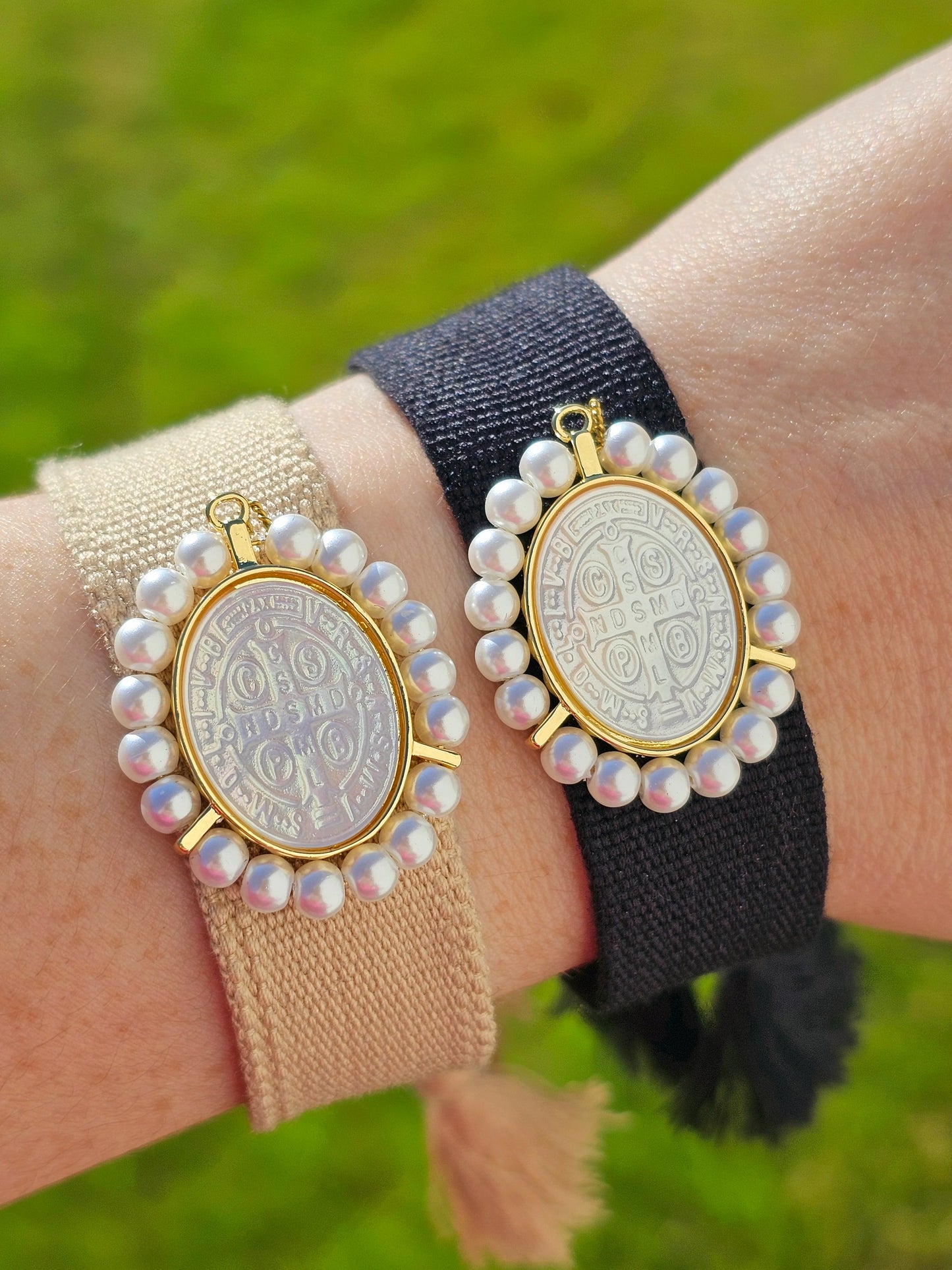 18k gold plated and pearls religious woven bracelet