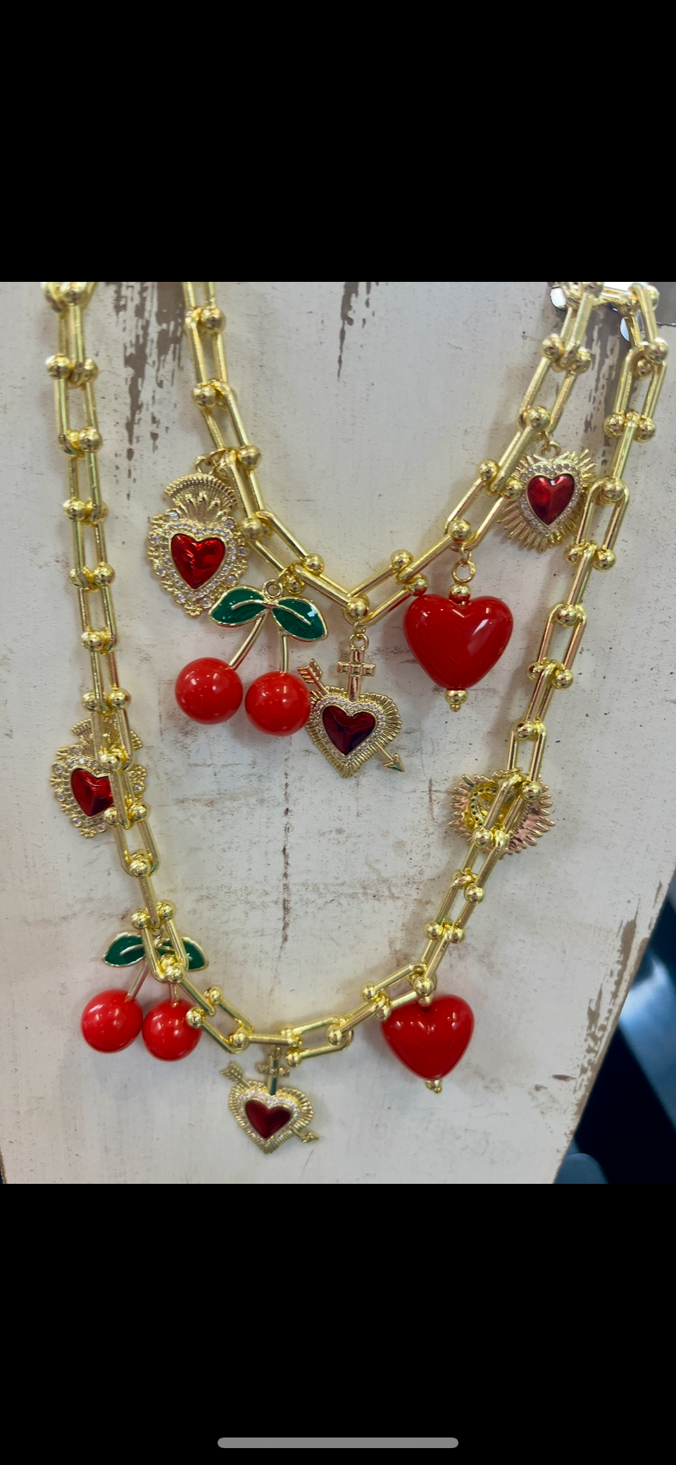 18k gold plated cherry and hearts necklaces with bracelet set