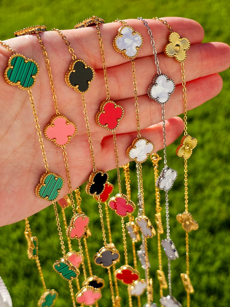 Stainless steel 36in long clover necklace