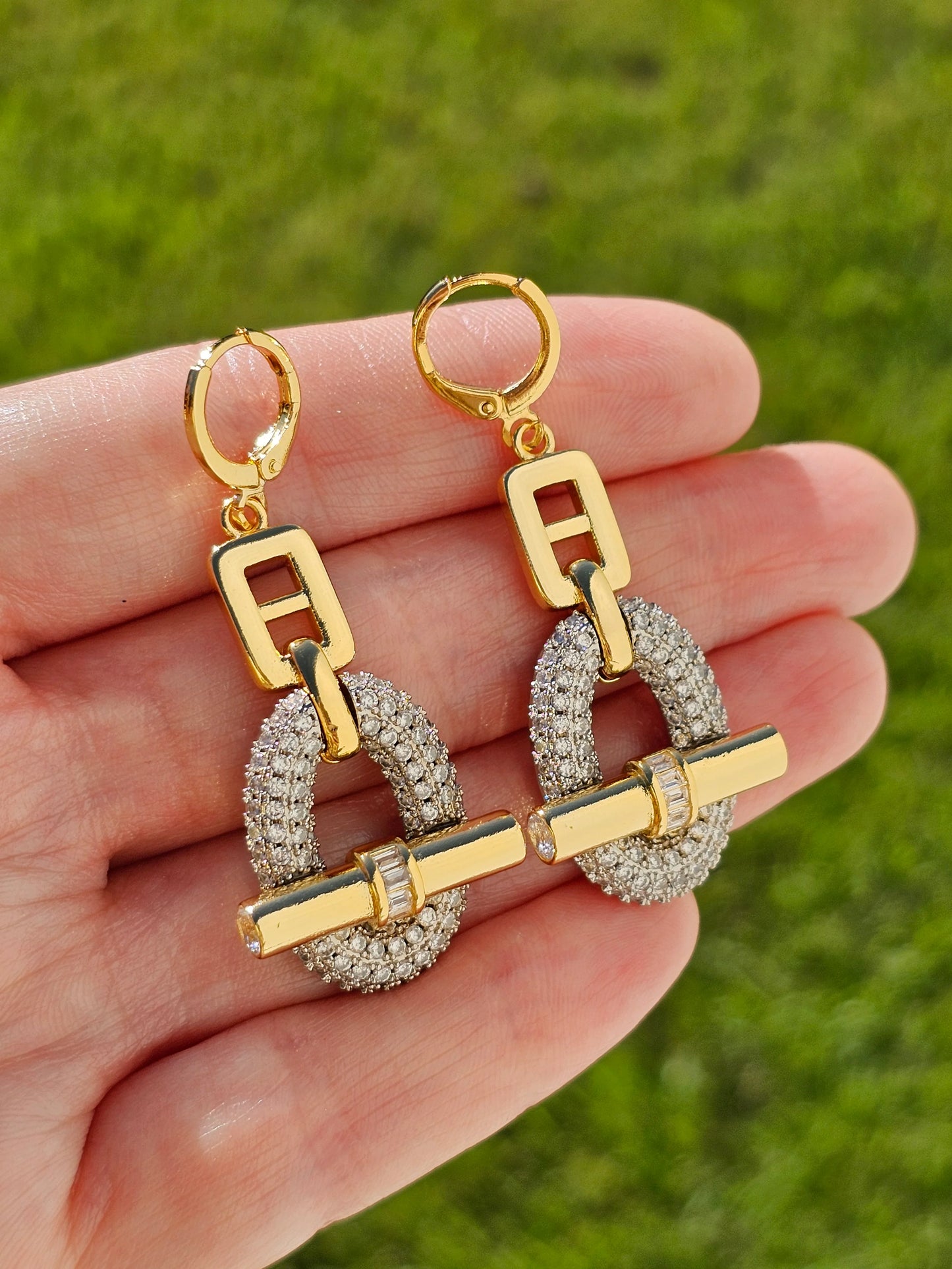 18k gold plated cz combination earrings