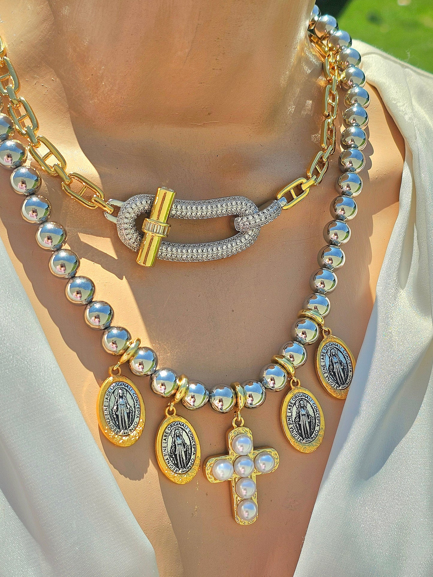 18k gold plated minimalist and cross combination necklaces