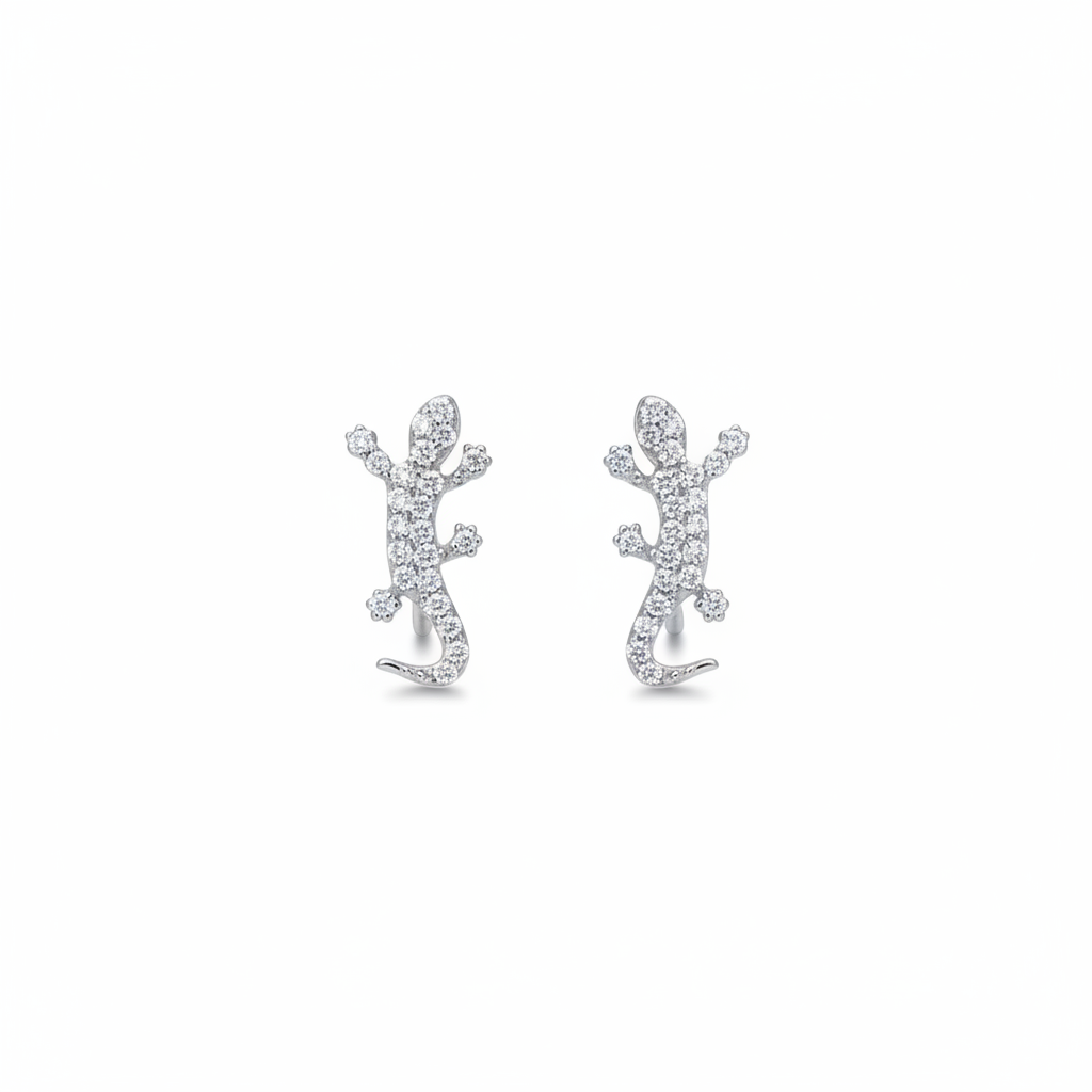 CZ Lizard earrings - silver fondo blanco