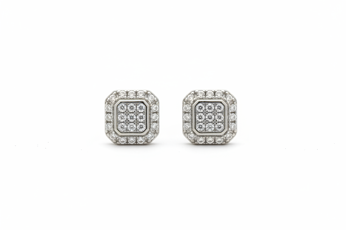 CZ square studs - silver