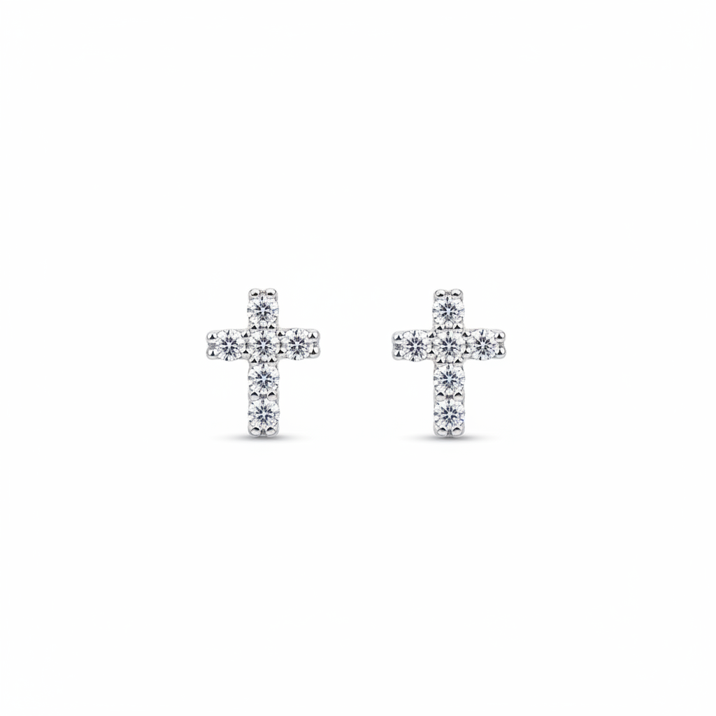 .925 Sterling silver mini cross earrings
