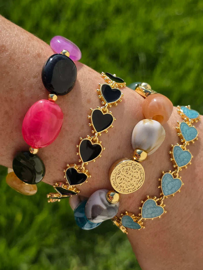 18k gold plated hearts and acrylic beaded bracelets