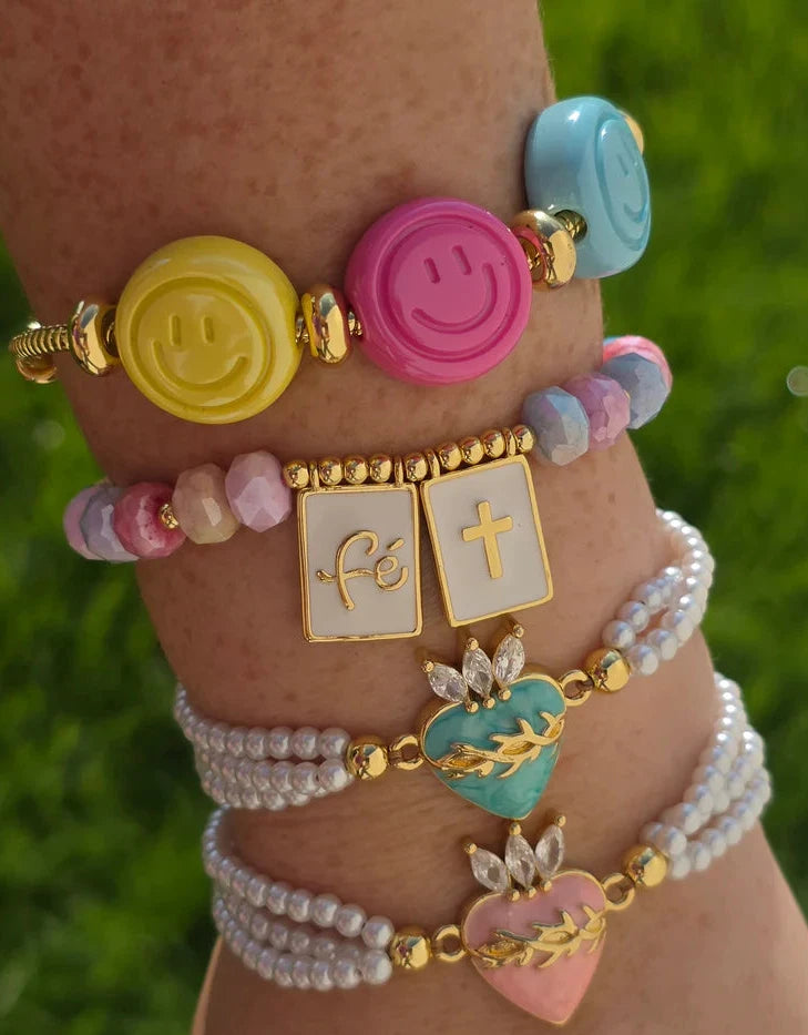 18k gold plated color religious and happy face bracelets