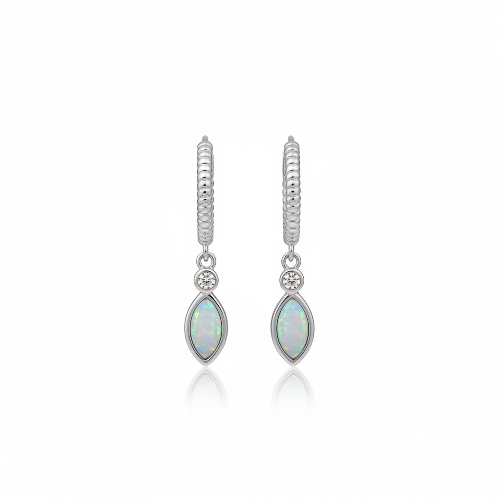 Opal drop hoop - silver fondo blanco