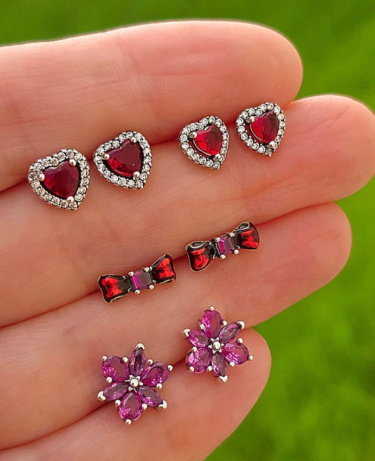 .925 Sterling silver heart, bow and flower earrings