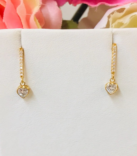 .925 Sterling Silver And Cz Dangling Heart Earrings