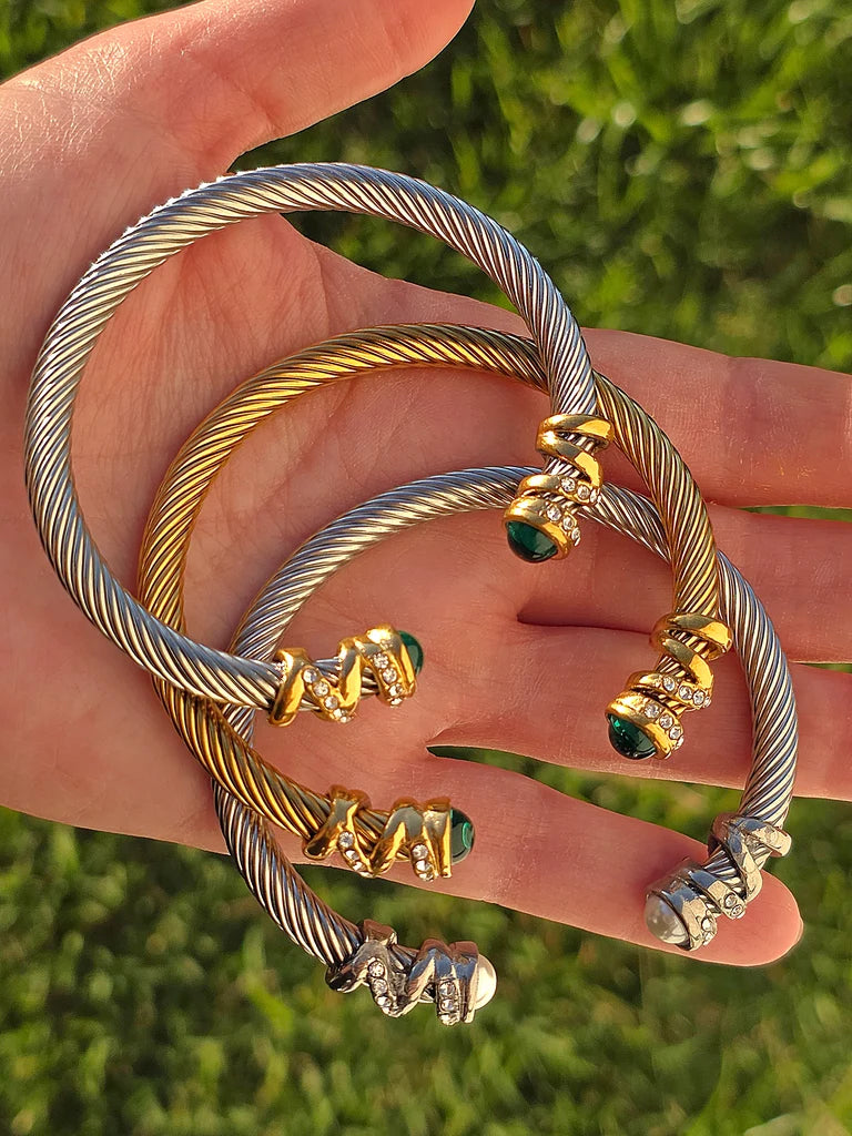 Stainless steel twisted cable bangles