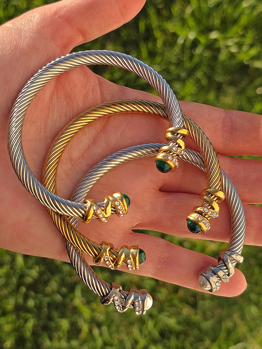 Stainless steel twisted cable bangles