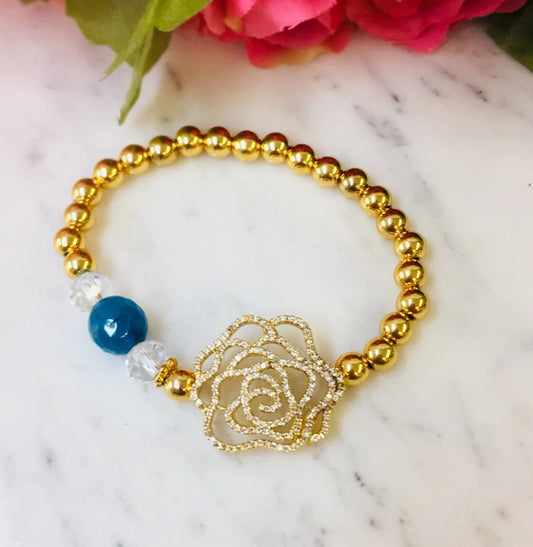 Rhodium Plated Flower Bracelet