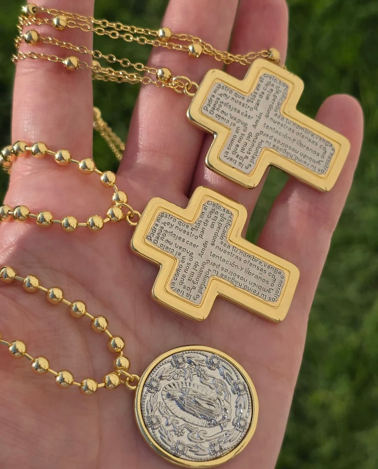 18k gold plated Lord's prayer and Lady of Guadalupe necklaces