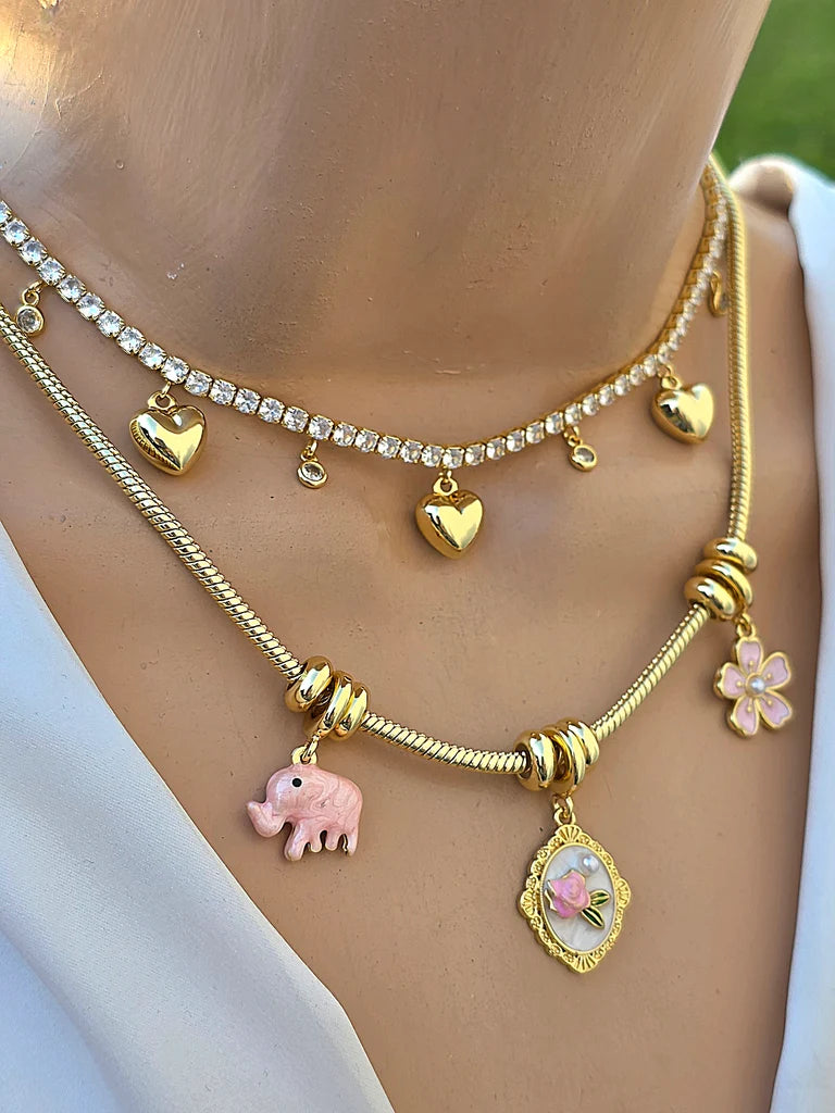 18k gold plated dangling charms necklaces