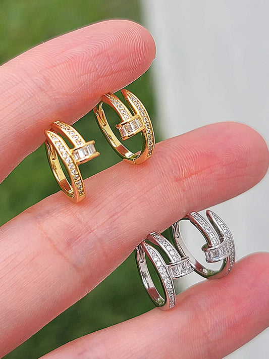 .925 sterling silver and CZ nail hoop earrings