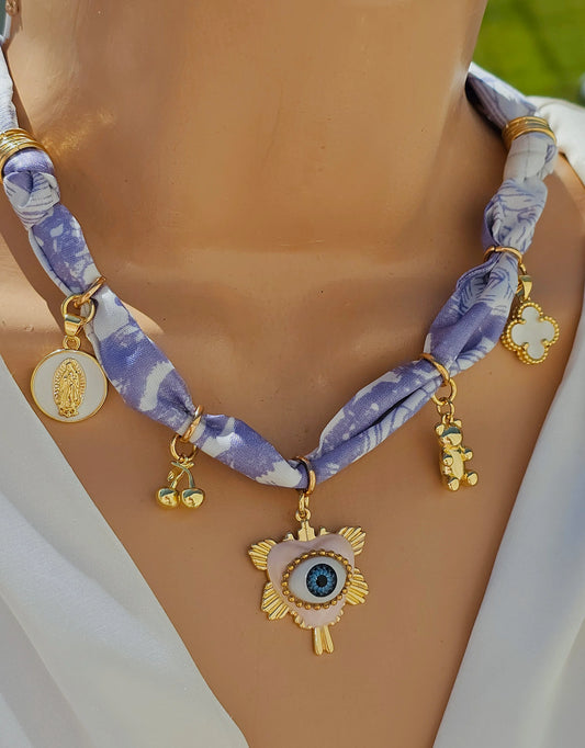 18k gold plated Evil eye scarf charm necklaces