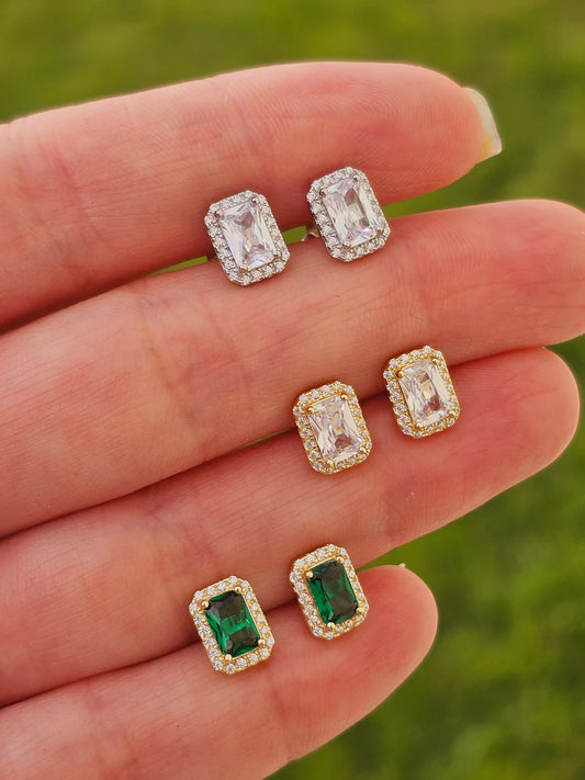 .925 Sterling silver and CZ rectangular stud earrings