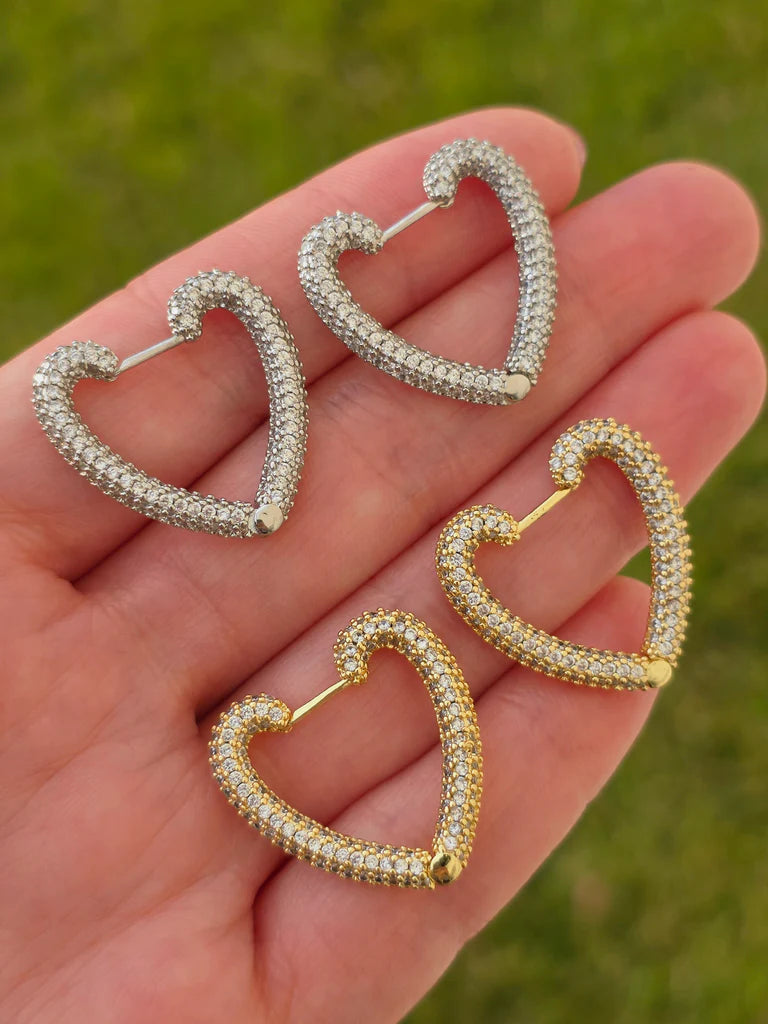 18k gold plated color CZ heart hoop earrings