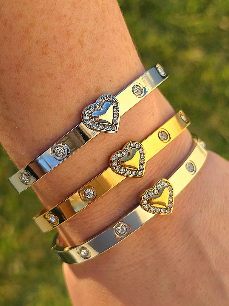 Stainless steel heart bangle bracelets