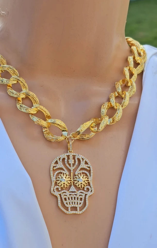 18k real gold plated cz skull necklaces