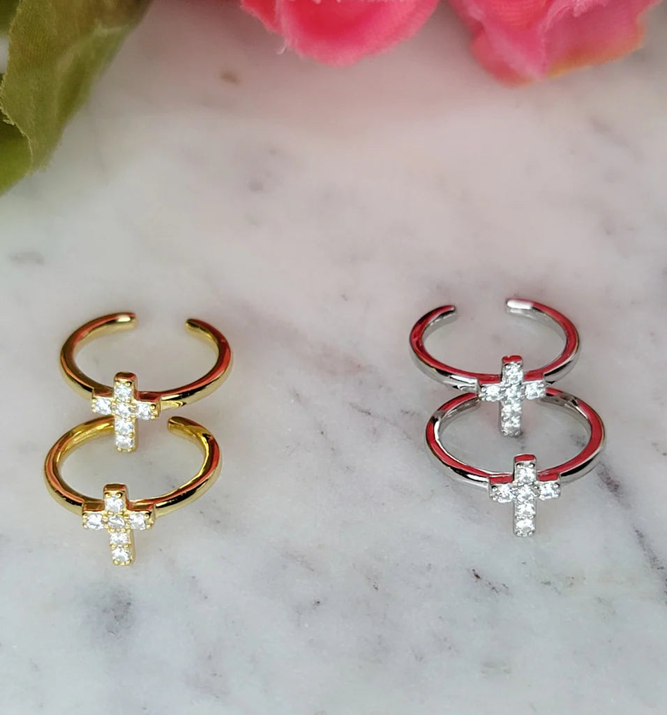 .925 Sterling silver and CZ cross cuffs