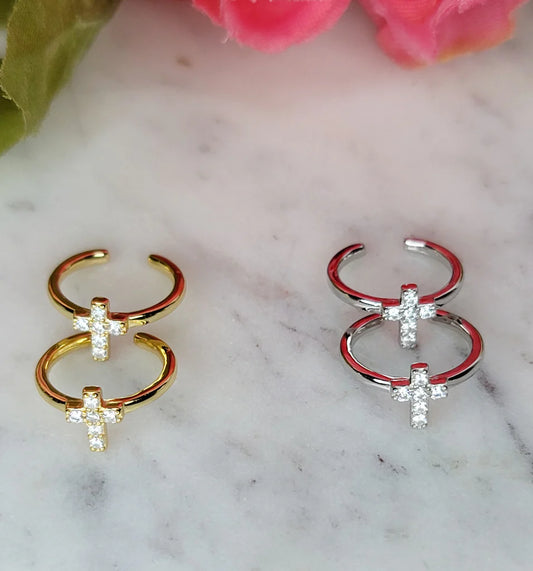 .925 Sterling silver and CZ cross cuffs