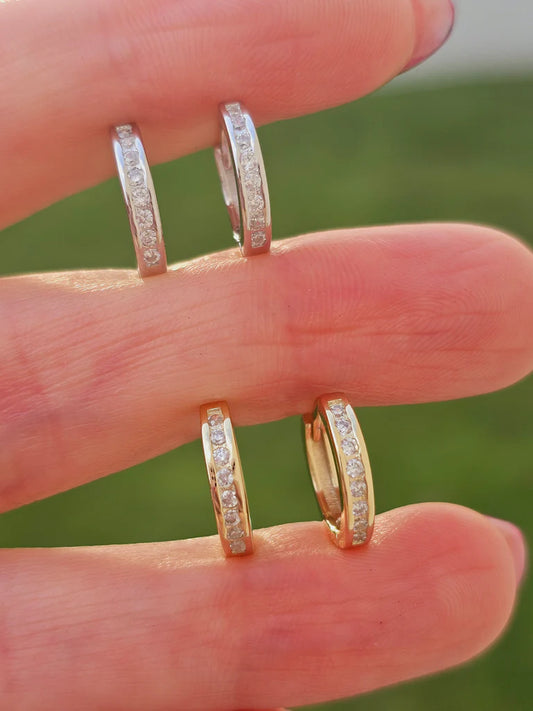 .925 Sterling silver front and back CZ 10mm hoop earrings