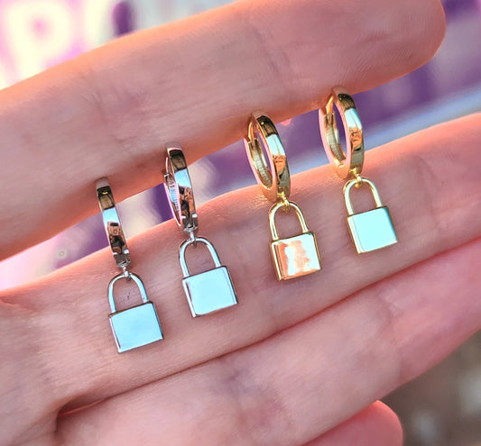 .925 Sterling silver dangling lock earrings