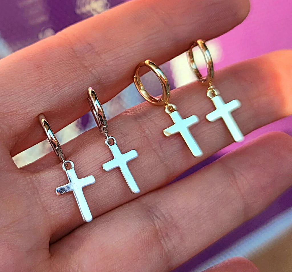 .925 Sterling silver cross hoop earrings