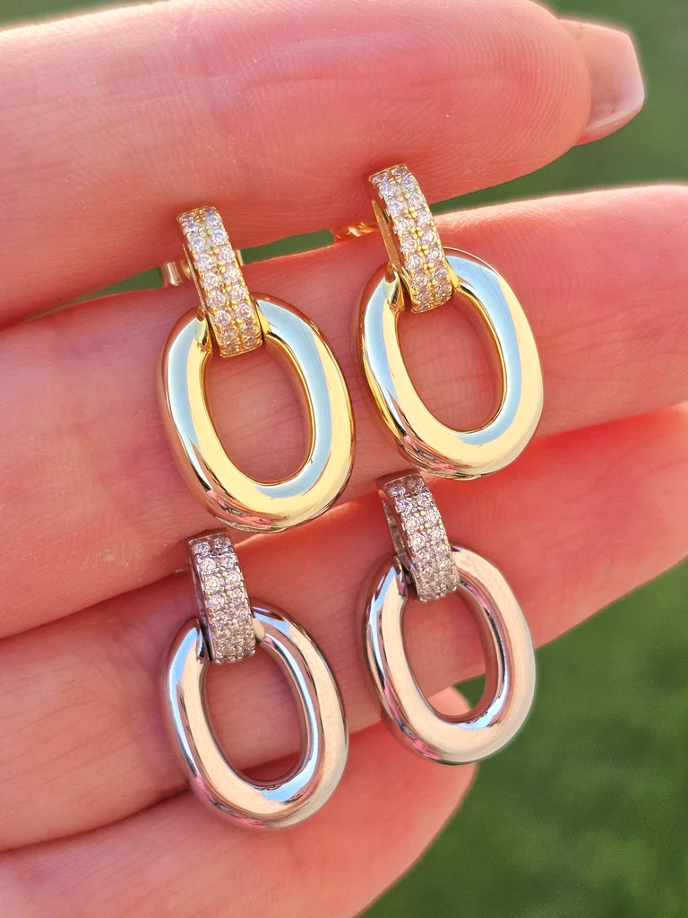 .925 Sterling silver and CZ oval earrings