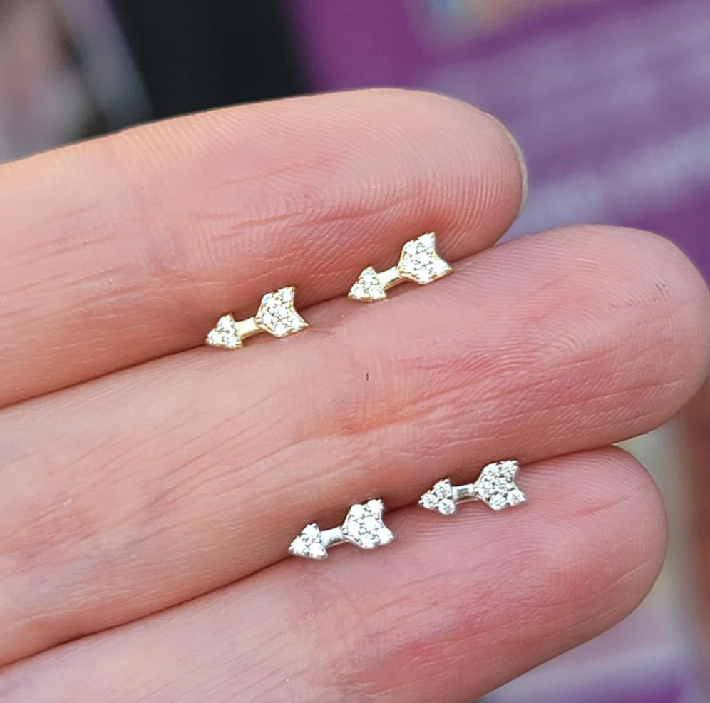 .925 Sterling silver and CZ mini arrow earrings