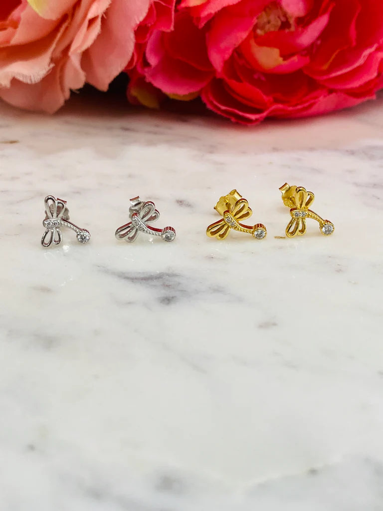 .925 Sterling Silver Dragon-fly Stud Earrings