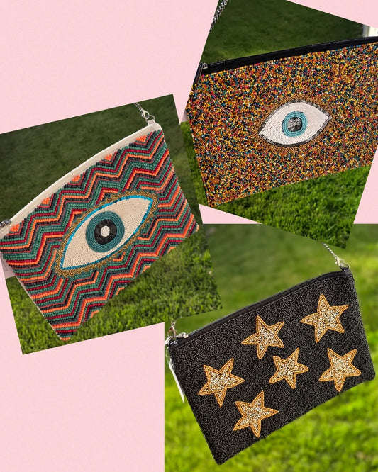 Fashion seed beaded clutch handbag