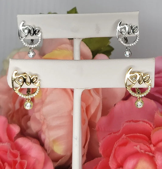 .925 Sterling silver and CZ LOVE hoop earrings