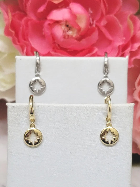 .925 Sterling silver dangling star hoop earrings