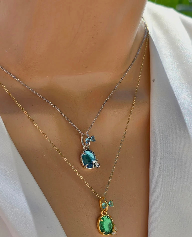 .925 Sterling silver green and blue stone necklace