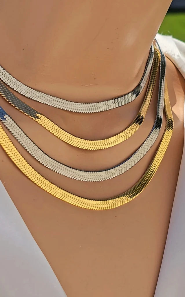 Stainless steel herringbone chain necklace