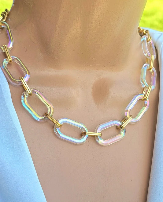 Stainless steel tornasol paperclip necklace set