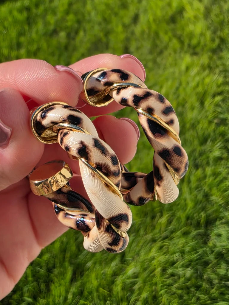 18k gold plated animal print hoop earrings
