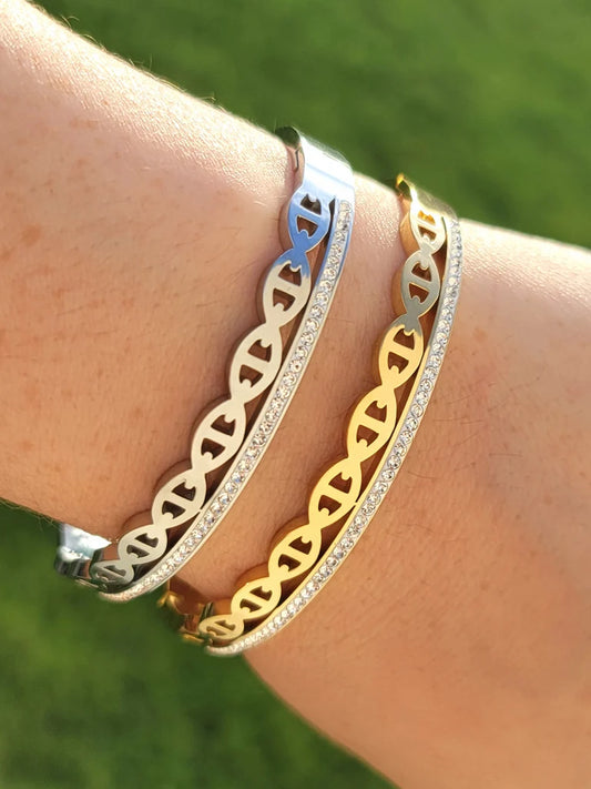 Stainless steel cz chain style bangle bracelets
