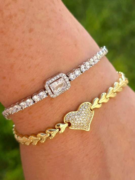 18k gold plated and CZ tenis and heart bracelet