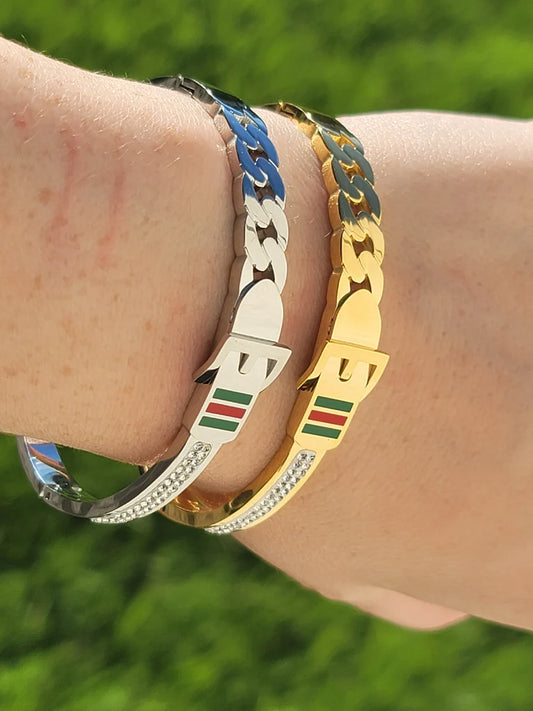 Stainless steel cz belt bangle bracelets