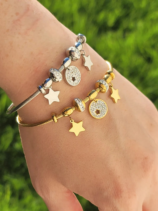 Stainless steel cz star bangle bracelets