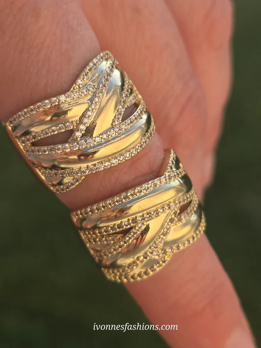 18k gold plated crossover CZ ring