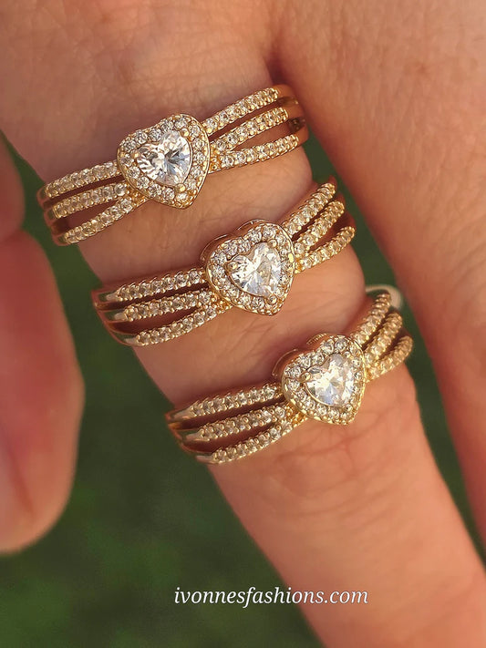 18k gold plated heart CZ rose gold ring