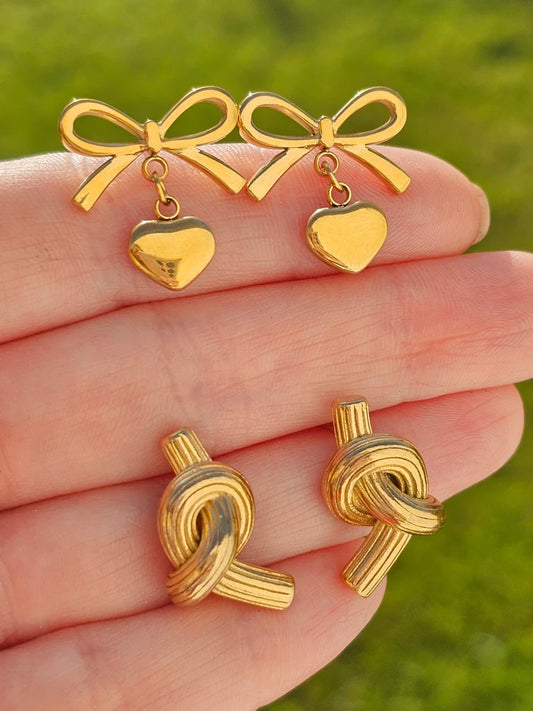 Stainless steel knot and bow earrings